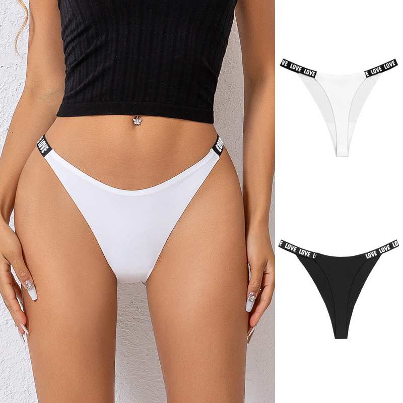 Europa y los Estados Unidos sin marcas thong de cintura baja letras de mujer cintura de algodón deportivo de entrepierna invisible sexy de hielo para mujeres