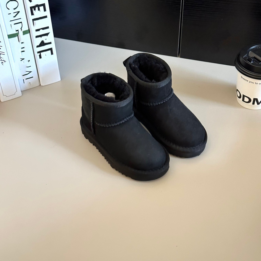 Henan Sangpo Children's Snow Boots with Sheepskin and Fur, Integrated Plush, Thickened, Warm Short Boots for Boys and Girls, Winter Cotton Shoes