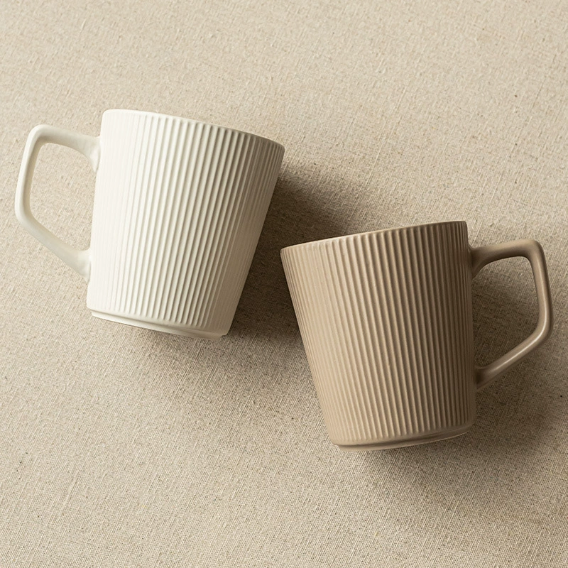 Ceramic Mug (Suwen) vertical striped pattern, 500 ml, large-capacity minimalist cup