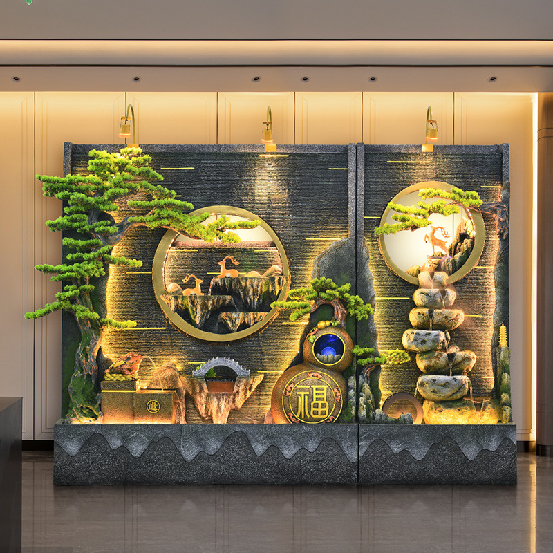 Outdoor Courtyard Rockery Flowing Water Wall Partition Screen Large Floor-To-Ceiling Balcony Garden Ornaments Circulating Water Landscape Fish Tank