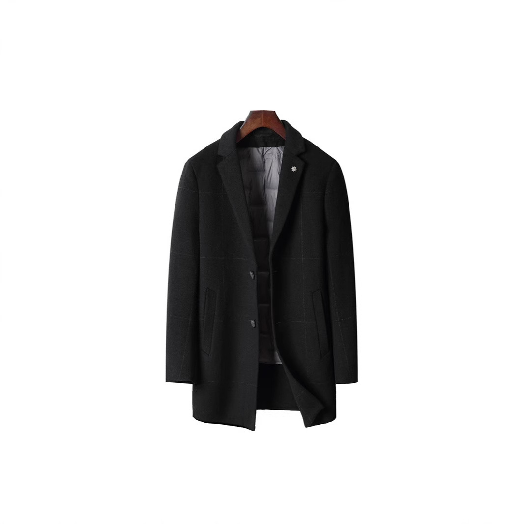 龙达飞【专柜同款】男士【可脱卸羽绒内胆】羊毛双面呢大衣M12609