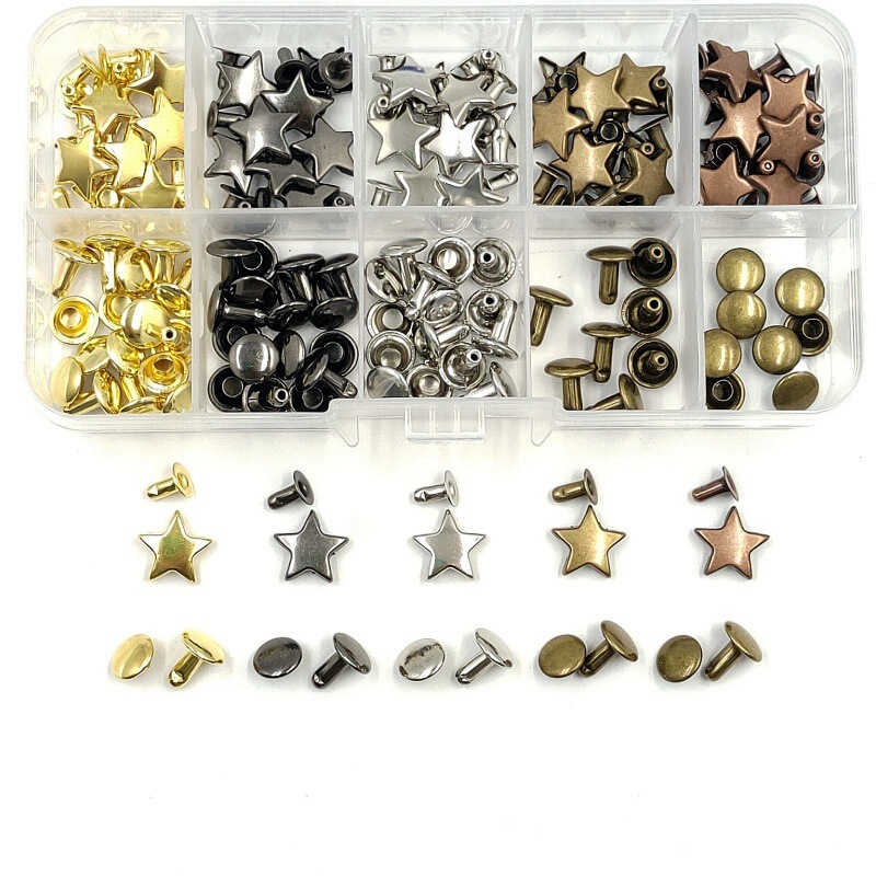 90 set double-sided nail leather goods to knock flat decorative single-sided metal star five-pointed star rivet diy hat nail