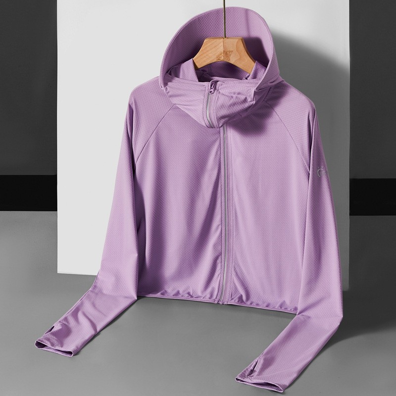 Capa de ropa de protección solar de mujer abrigo de verano ropa de protección solar de hielo transpirable corto al aire libre montar chaqueta de gorra grande