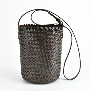 Leather woven retro one-shoulder bag, DIY, 2023 collection, genuine leather