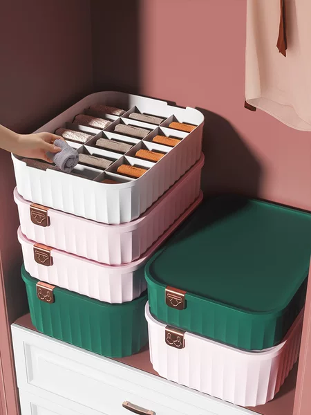 Underwear Storage Box with Compartments for Panties, Bras, Socks, Home Use, Shorts, Drawer-Type Plastic Divider Organizer for Wardrobe