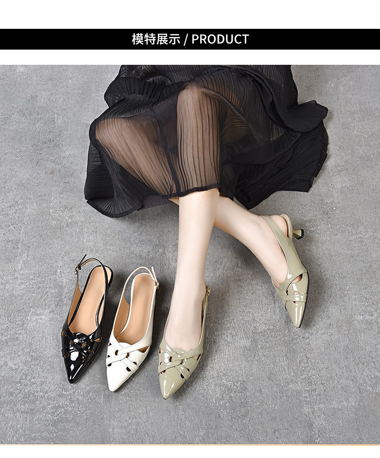 Sandal nữ bít mũi da sáng chế mũi nhọn gót nhọn hở gót — Xanh lục Xám chi tiết 7