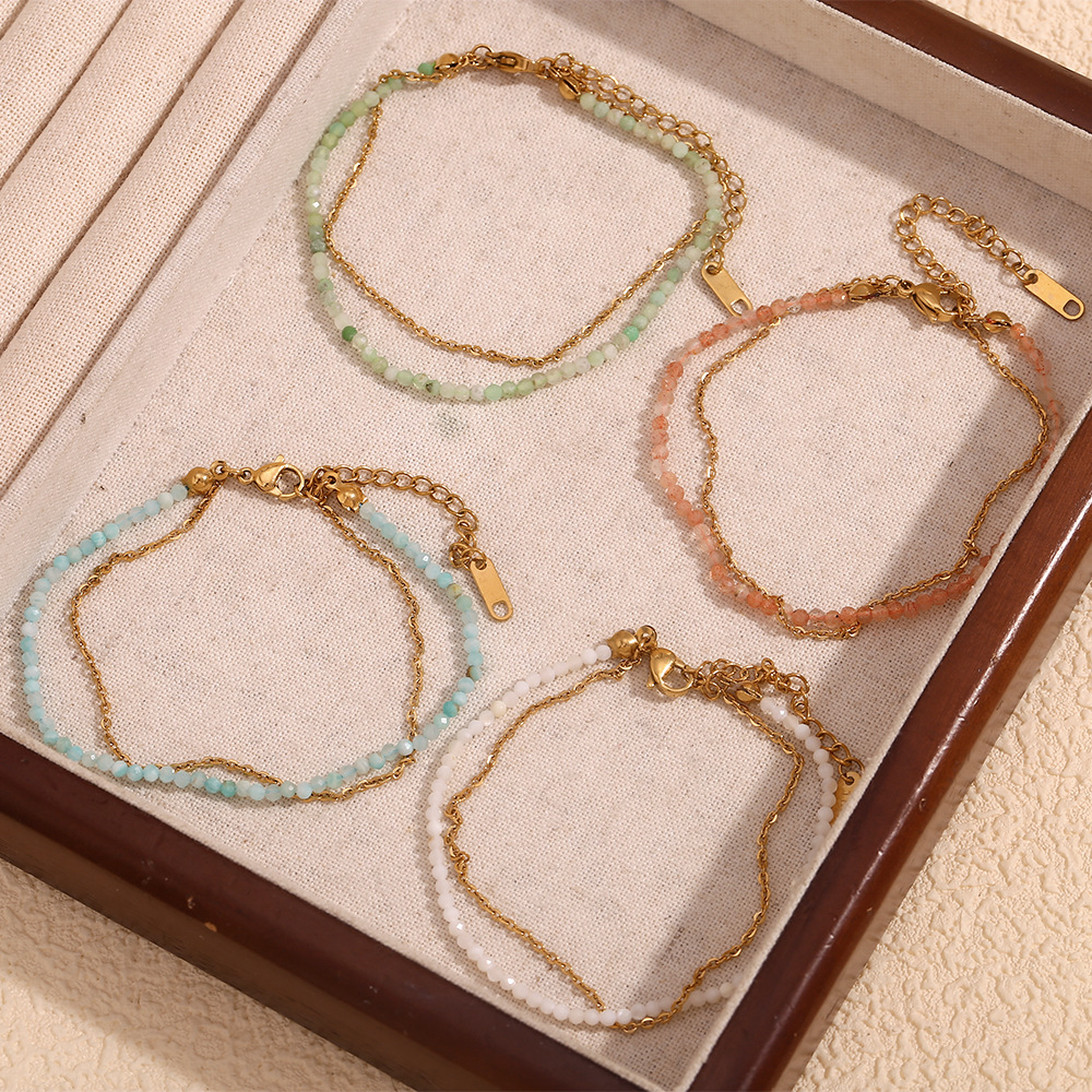 Natural Stone Beaded Stainless Steel Bracelet
