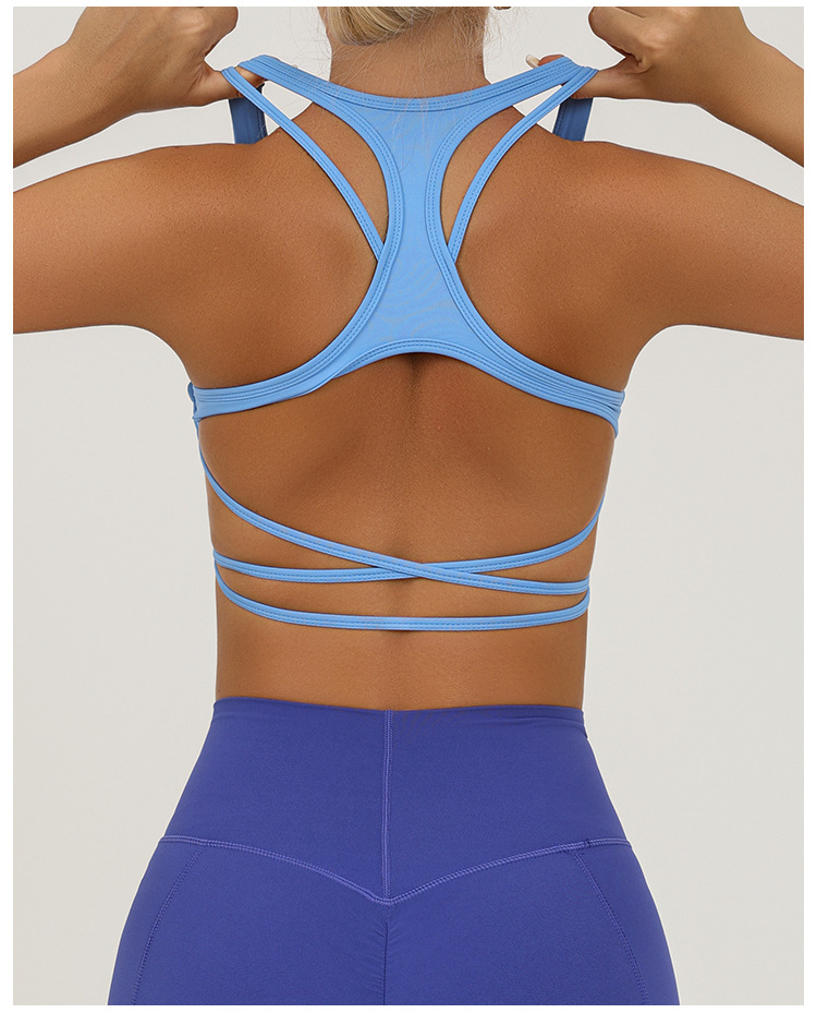 Bra de fitness transfronterizo barra con almohadilla de pecho desnuda yoga de belleza de espalda alta elástica chaqueta de secado rápido
