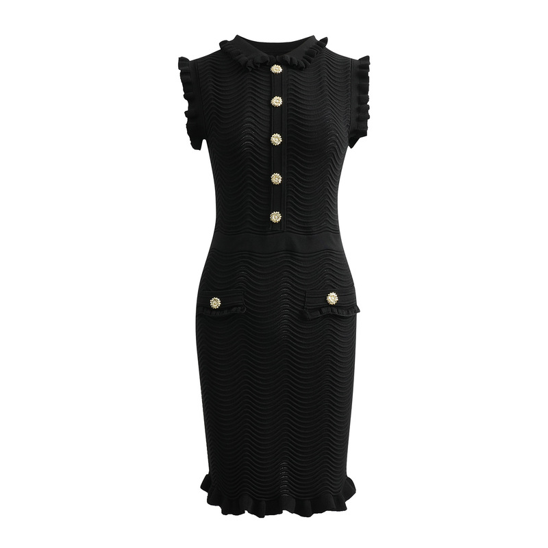 Sd New Summer 26 Sleeveless Wave Pattern French Ruffled Doll Collar Mermaid Knit Vest Dress for Women