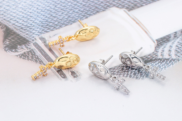 Drop Earrings Classification Retro Cross Copper Drop Earrings Plating Inlay Zircon Copper Earrings