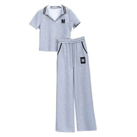 Sportswear Casual suit Women's 2024 Summer New Fashionable Western Style Internet Celebrant Age-reducing Casual Wide-leg Pants Two-piece Set