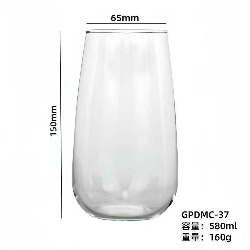 Vaso de vidrio de alta borosilicona simple al por mayor, taza de té, taza de cerveza, taza de agua en forma de huevo, taza de jugo de bebida, logotipo impreso