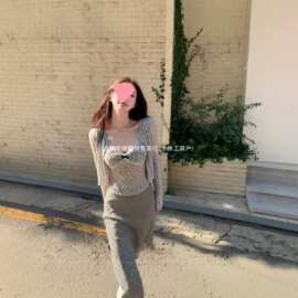 美式复古风波点爱心长袖开衫女夏蕾丝拼接吊带背心显瘦两件套时尚