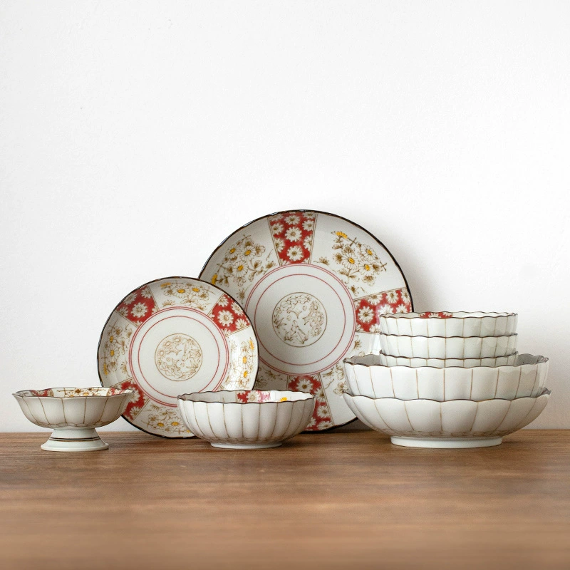 Япония импортировала Renfeng японскую подглазурную цветную посуду керамическая тарелка с высокой цветовой стоимостью оптом цветочное блюдо бытовой костюм