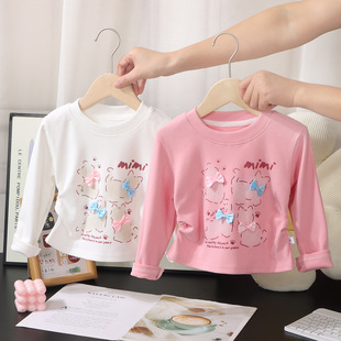 Children's Autumn New Long-sleeved Top Children's Spring and Autumn Inner T-shirt Cartoon Butterfly Printed Girls Base Shirt