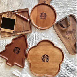 简约木质托盘 ins拍照道具摆件花朵形状桌面收纳盘 水果点心盘