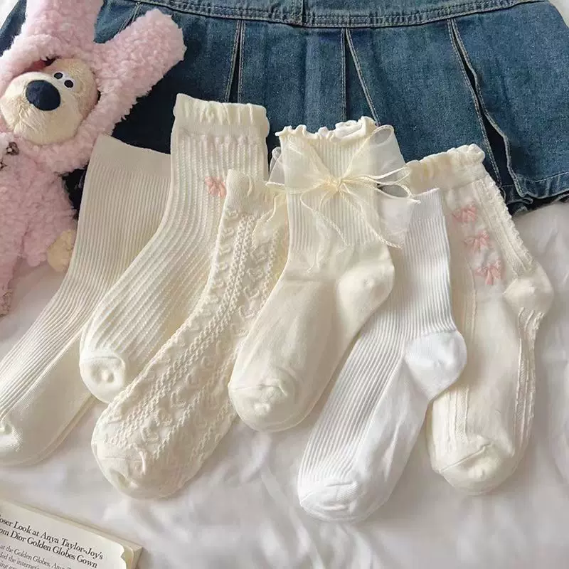 白色袜子女夏季绵质可爱日系jk袜花边玛丽珍配小皮鞋中筒吸汗袜子