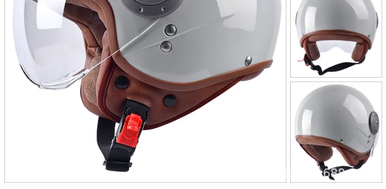 3C Certified Mustang Electric Vehicle Helmet for Men and Women, All-Season Autumn and Winter Warm Retro Motorcycle Full-Face Helmet, Half Helmet