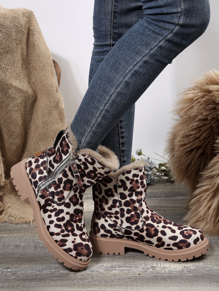 Big size snow boots women's new autumn and winter leopard print tube plus cashmere warm cotton boots_voghion.com