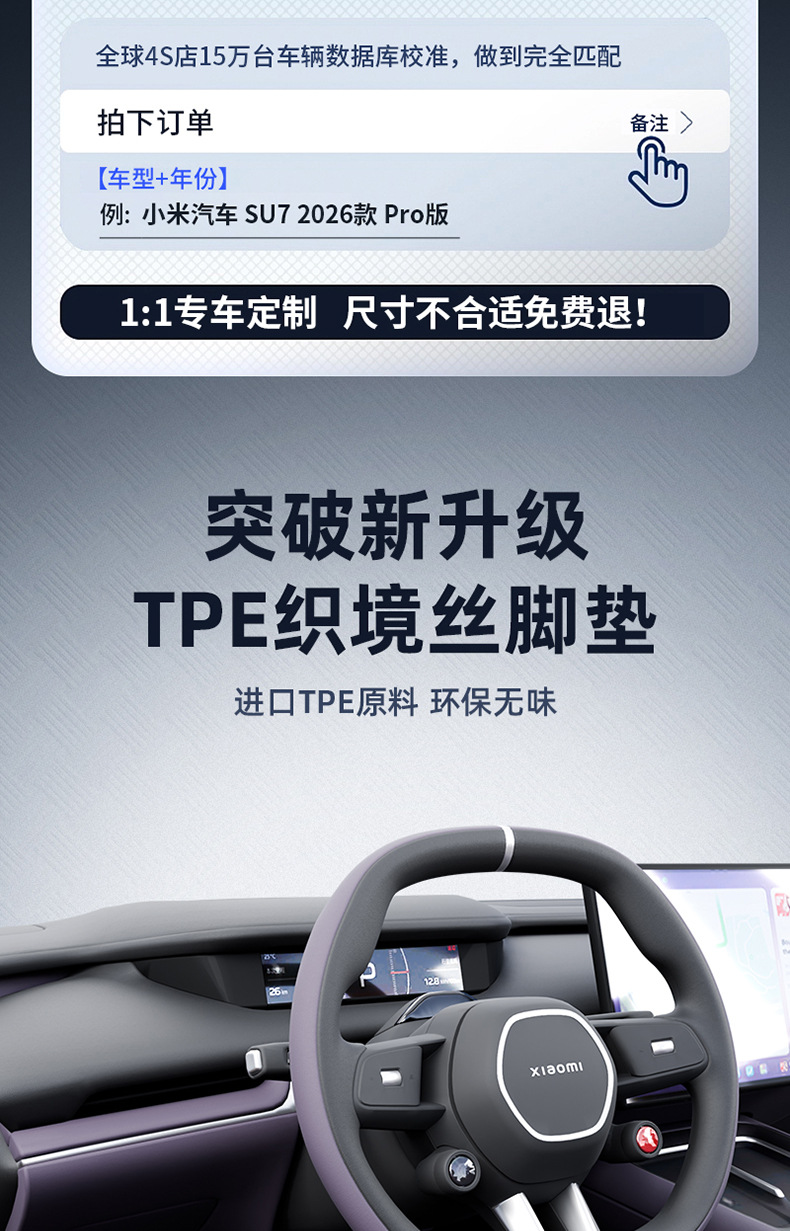 Suitable for Xiaomi YU7 SU7 new model, TPE car floor mats and trunk mat, eco-friendly, waterproof, and wear-resistant