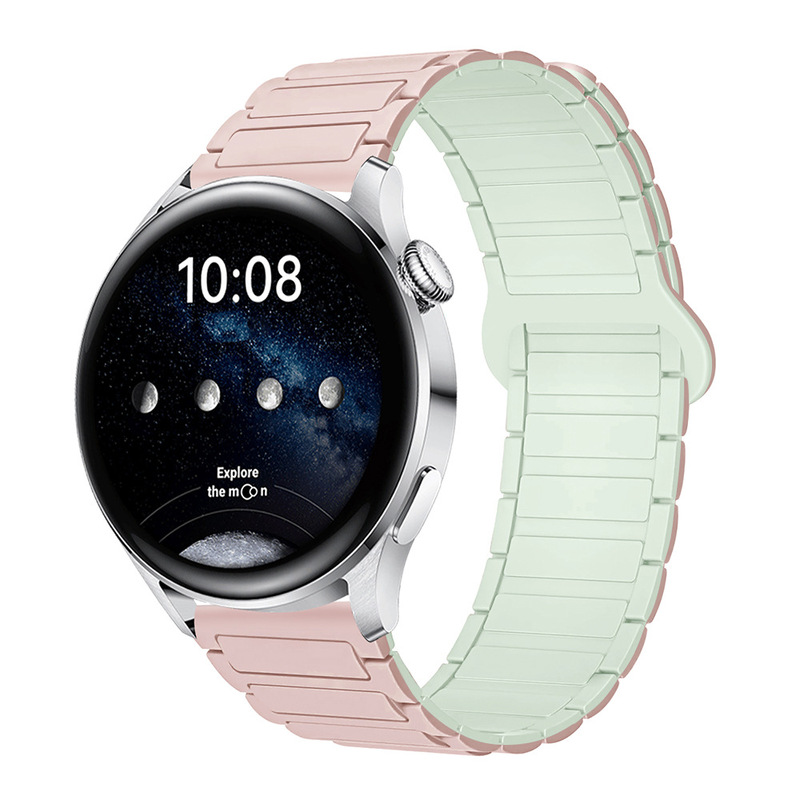 适用三星华为表带GT3/4/5荣耀watch4567二代三珠硅胶磁吸手表带|undefined