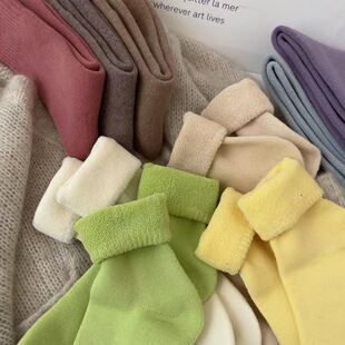 suxinaimin terry socks children's fleece-lined thick cotton socks autumn and winter socks ins trendy warm solid color stockings