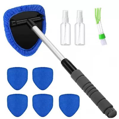 Windshield Cleaning and Defogging Brushes, Car cleaning tools - 1-set-five-sided-telescopic-sponge-pole-6-blue-cloth-covers-2-spray-bottles-detail-brush