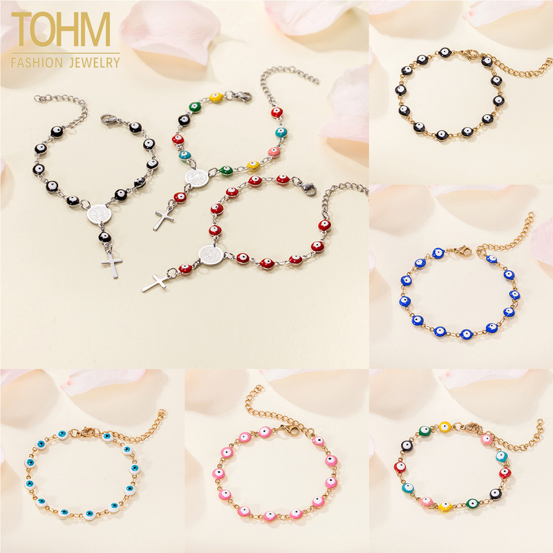 Tohm Personalized Trendy 18K Gold Stainless Steel Eye Bracelet Fashionable Colorful Oil-Dropping Titanium Steel Bracelet