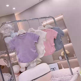 【40支92棉8氨纶】后包领女童T恤空白抽绳上衣女童上衣潮流爆款