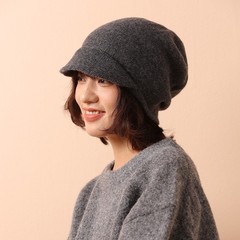 100%羊毛针织毛线帽女冬季保暖护耳堆堆帽显脸小小帽檐冷帽潮帽子