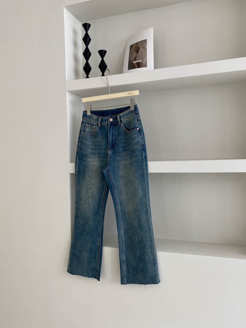GAGD retro blue four-sided elastic slim nine-inch jeans for women, Korean style, high-waisted, slimming, slightly flared jeans pic 18