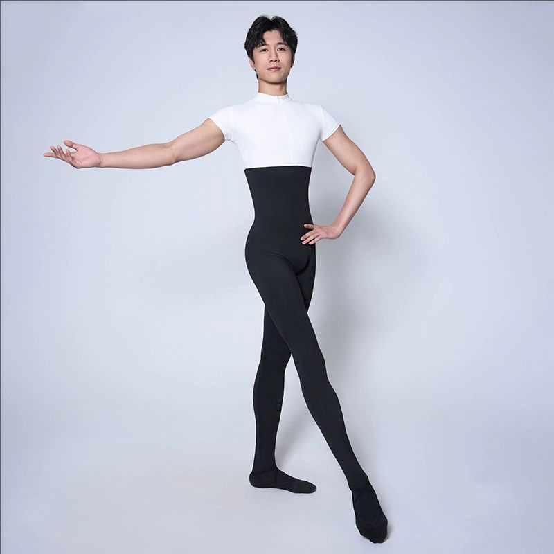 Ballet Dance Clothing Men's Tight One-Piece Foot Socks Leotard Dance Performance Training Short-Sleeved Chinese Dance Practice Ballet Dance Clothing Men's Tight One-Piece Foot Socks Leotard Dance Performance Training Short-Sleeved Chinese Dance Practice