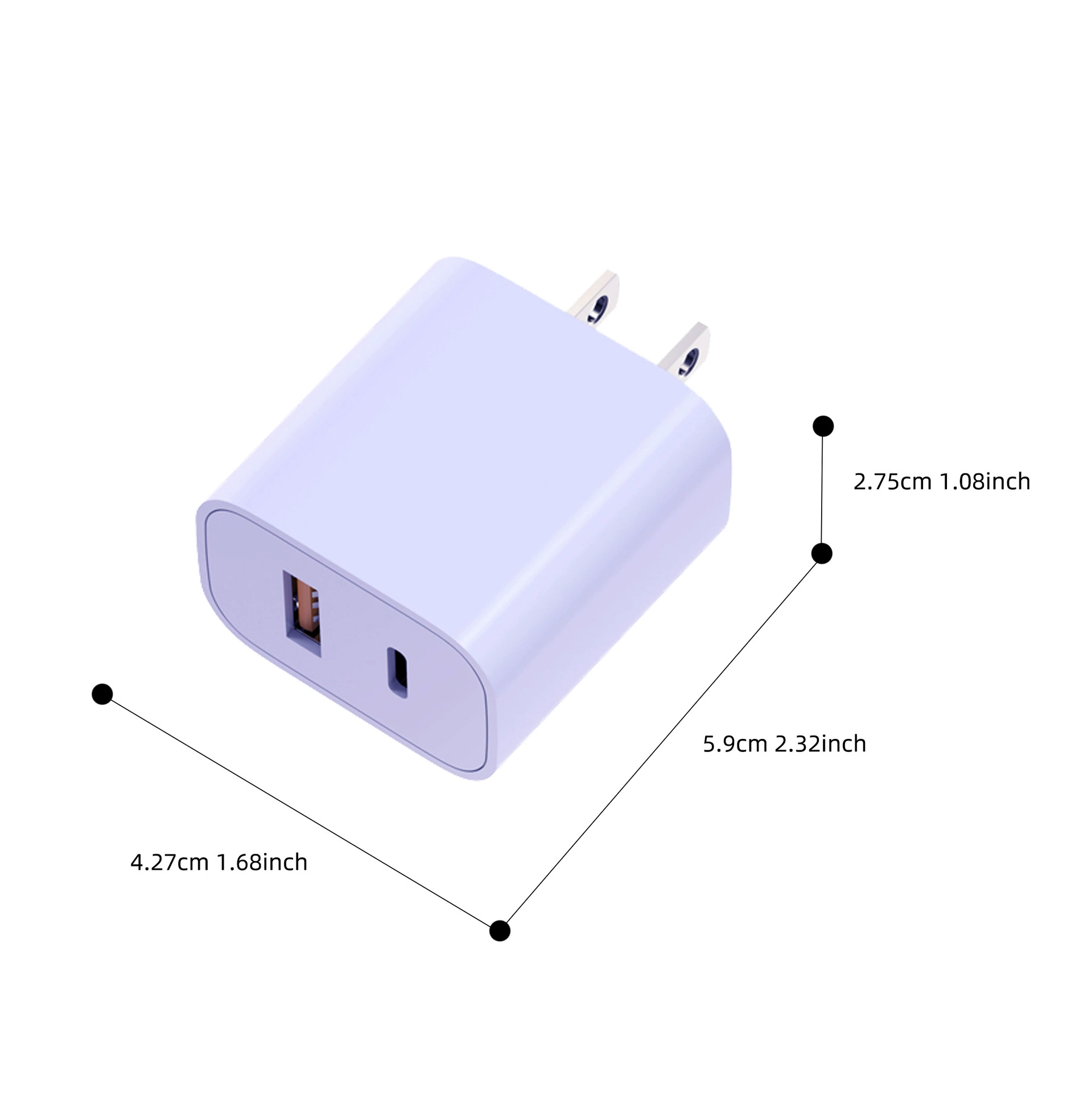 USB-C зарядное устройство PD20W, 20W GaN PD быстрая зарядка с кабелем 1.8 м, один или два порта