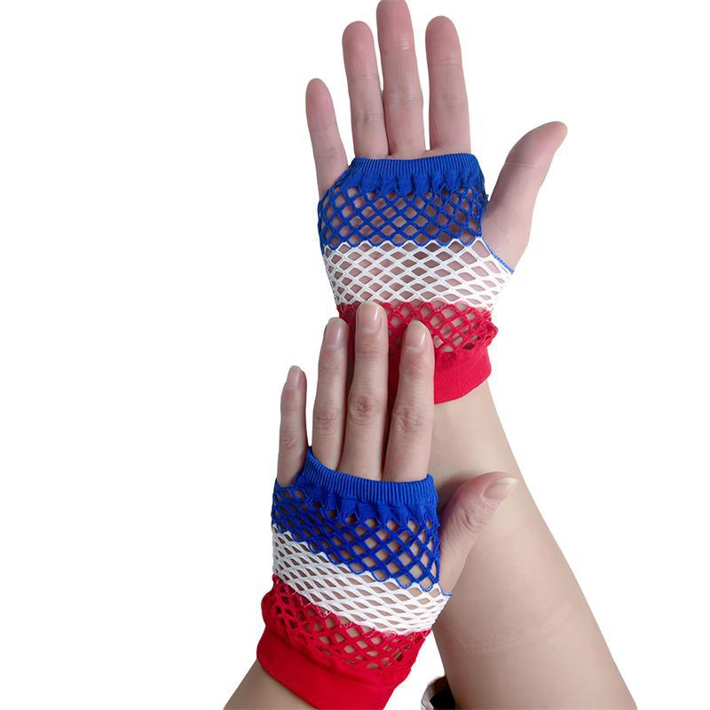 Guantes de red de pesca cortos, clubes nocturnos, guantes elásticos sexys multicolores, guantes de malla punk, guantes huecos de Halloween