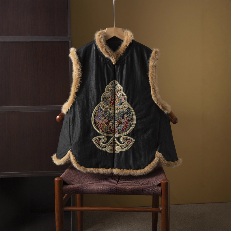 Silk Fragrant Cloud Yarn Cracked Pattern Vest Filled with 100% Mulberry Silk Embroidery Mink Fur Vest Cotton Jacket Chinese Style Coat Silk Fragrant Cloud Yarn Cracked Pattern Vest Filled with 100% Mulberry Silk Embroidery Mink Fur Vest Cotton Jacket Chinese Style Coat