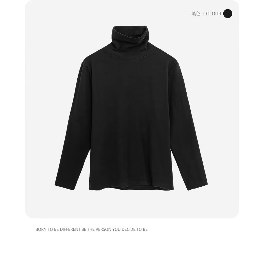 공장 직접 판매 높은 목 티셔츠 남성 봄과 가을 얇은 단색 티셔츠 십대 가벼운 성숙한 스타일베이스 셔츠 대외 무역 의류