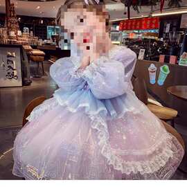 女童公主裙洋气儿童洛丽塔蓬蓬网纱裙春装2025新款女孩长袖连衣裙