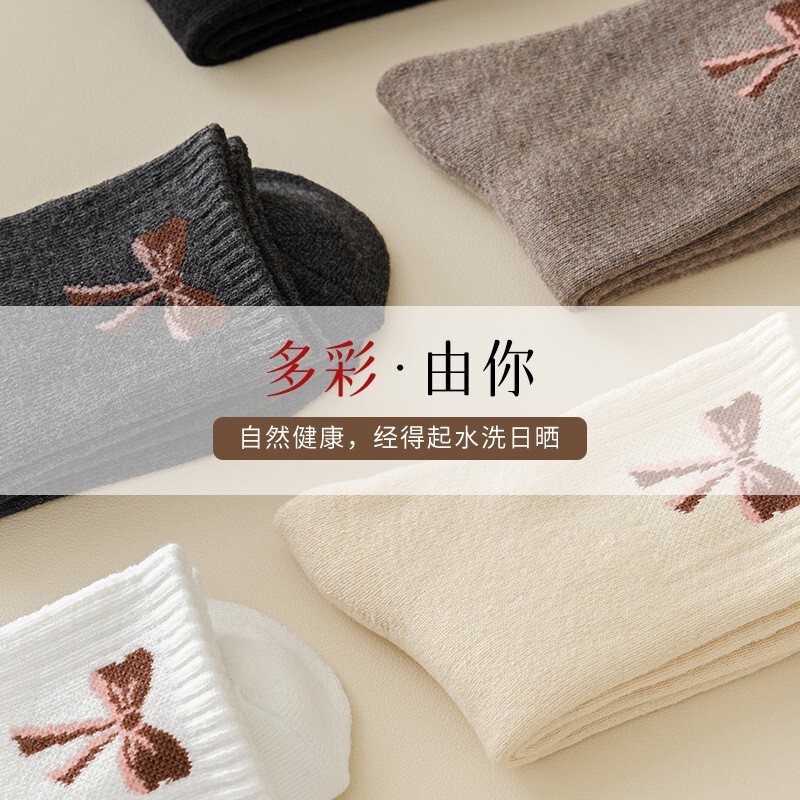 袜子女秋冬季加厚保暖蝴蝶结毛圈女袜 舒适日系加绒地板袜批发|undefined