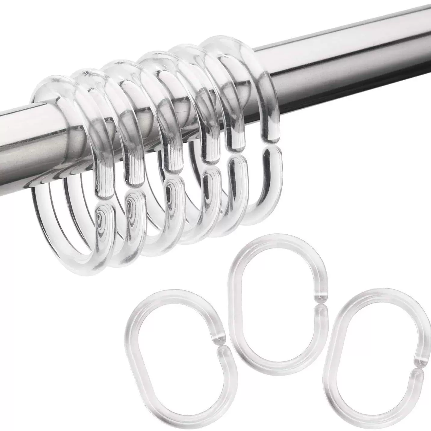 透明浴帘挂钩C形 纯透明款 C形盒装挂钩浴帘环配件12个/盒