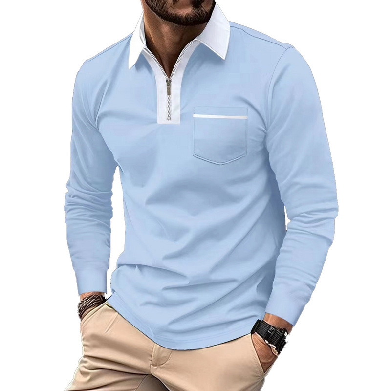 Camisa polo de manga larga de otoño americano para hombre transfronterizo 2025 Camiseta de hombre con solapa de manga larga delgada con media cremallera de Amazon