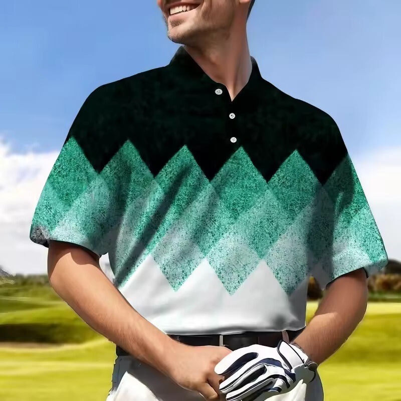 2025 Men's 3D Printed Geometric Gradient Polo Shirt Color Pattern Summer Street Casual Short Sleeve Loose Top