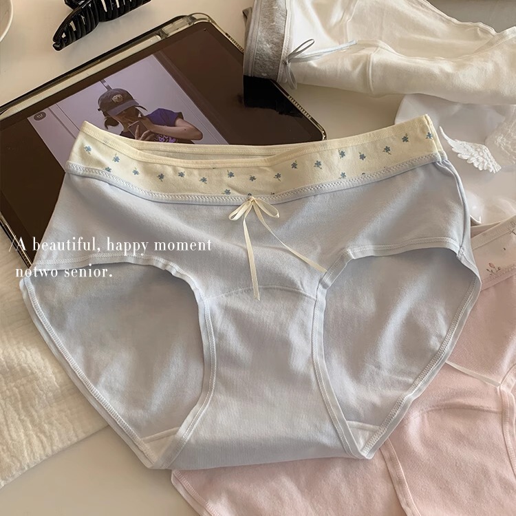 10A Extended Crotch Antibacterial Girls' Underwear Women's Contrasting Color Stitching Pure Cotton Mid-Waist Hip-Covering Summer Briefs