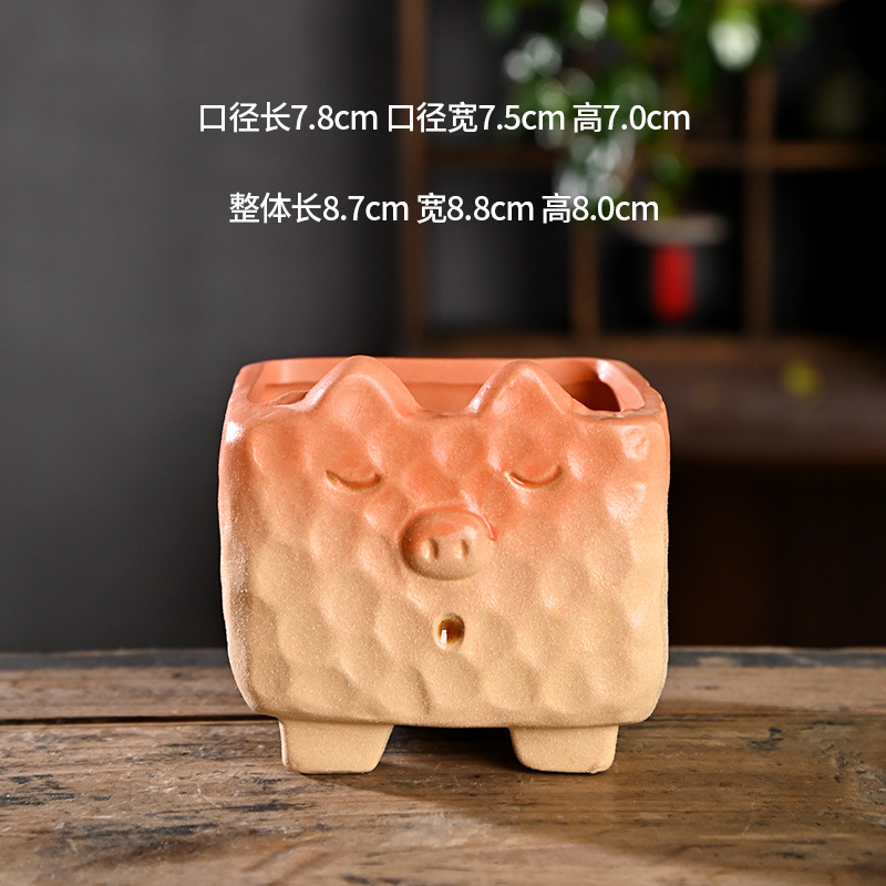 Maceta de carne de dibujos animados, personalidad creativa, escritorio, transpirable, animal, cerámica de gres, maceta de cerámica, liquidación al por mayor
