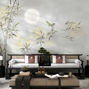 New Chinese Style Wall Covering Flower Wall Covering Living Room Bedroom Bedside Tv Background Wall Wallpaper Sofa Moon Decorative Wallpaper