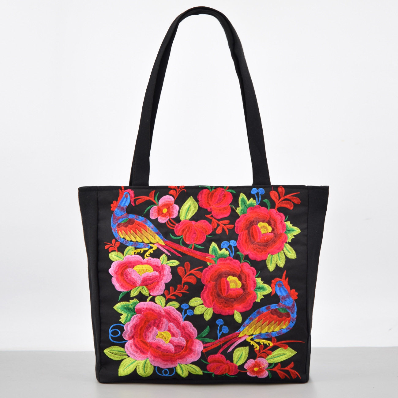 Bolso de hombro bordado de estilo étnico Bolso de Yunnan de gran capacidad Bolso Tote femenino Bolso de compras portátil de peonía de estilo nacional de lona