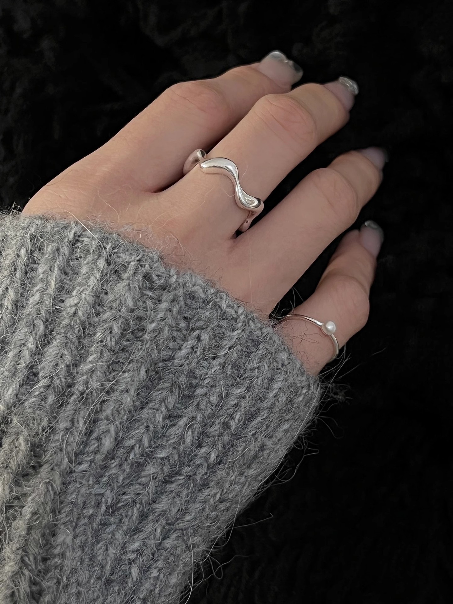3g Weight Pearl Inlay Material Open Rings Classification Adjustable Ring Size 1 Piece Quantity Daily, Street Occasion 925 Sterling Silver Material Geometric Pattern Women's Gender Polishing, Inlay Design Simple Style Style 925 Sterling Silver Pearl Geometric Open Rings 9
