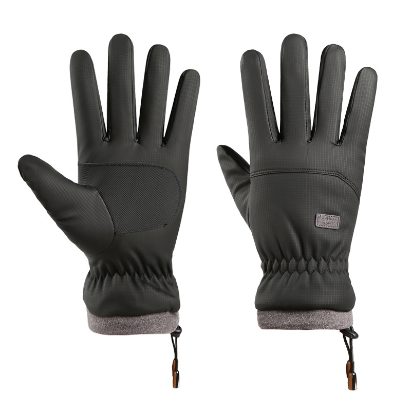 Guantes de pantalla táctil caliente antideslizante de invierno para motociclistas masculinos con vello grueso impermeable a prueba de viento y frío para automóviles eléctricos al aire libre