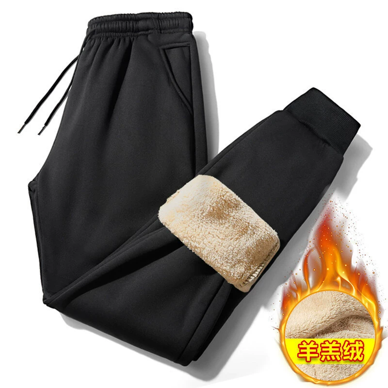 Зимние спортивные брюки, мужские утолщенные повседневные брюки из овечьей шерсти на флисовой подкладке, свободные брюки, узкие брюки, теплая верхняя одежда, спортивные штаны, мужские