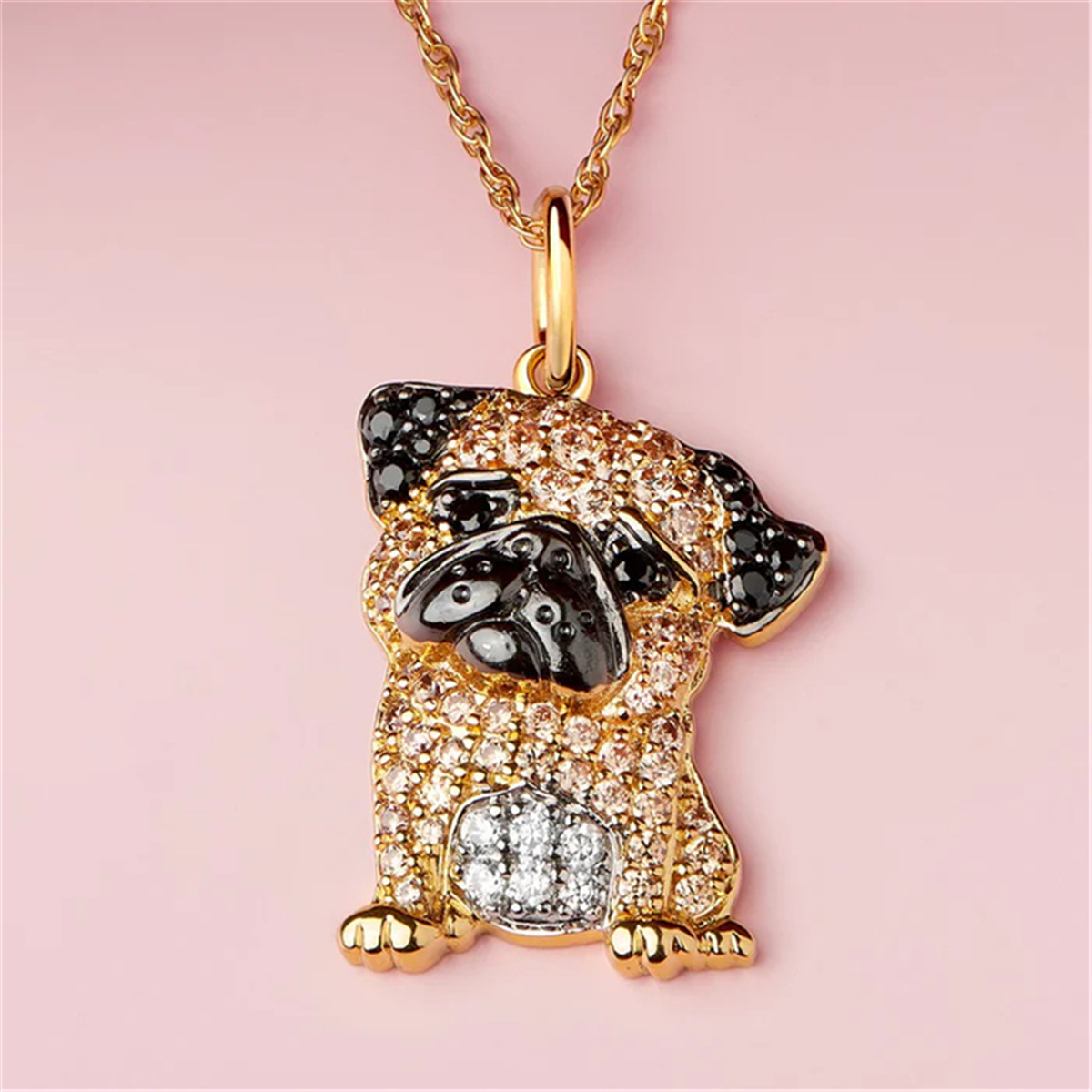 Zinc Alloy Pendant Material Artificial Crystal Inlay Material Cute Dog Artificial Crystal Zinc Alloy Cable Chain Pendant Necklaces Wholesale