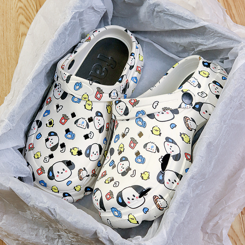 Women's Platform Hole Shoes 2025 Summer New Color Printing Student Beach Baotou Two-Wear Shoe Sandals for Women